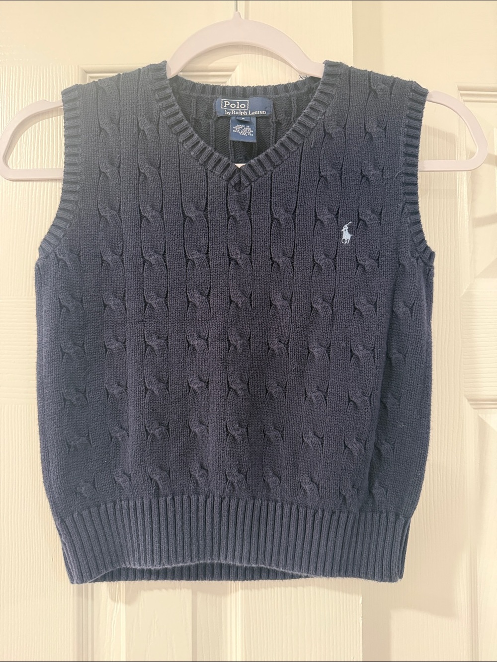 Polo by Ralph Lauren Navy Cable-Knit V-Neck Sweater Vest 100% cotton